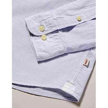 HKT by Hackett Chemise Hriz Blu Fine STR, Blanc, 46