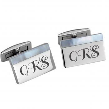 Individuell gravierte Cufflinks aus poliertem Edelstahl mit Perlmutt-Einlage für Hochzeit