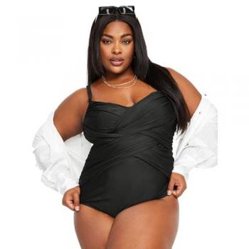 Tummy Contour Double Crossover Bikini – Black, Size 20