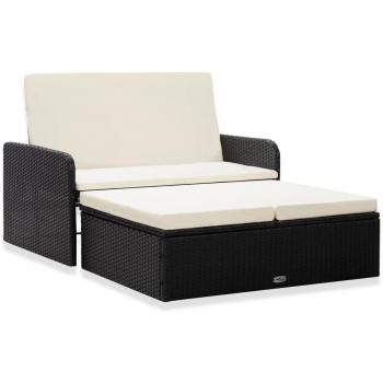 VidaXL Modern Black Poly Rattan 2 Piece Lounge Set with Cushions