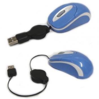 USB‑Mini-Maus (blau) mit Kabeleinzug