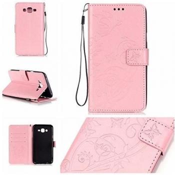 FEING Funda Flip Cover PU Case Cáscara Carcasa de Cuero Sintético repujado Elegante Funda para Samsung Galaxy J7 2015 Version SM-J700