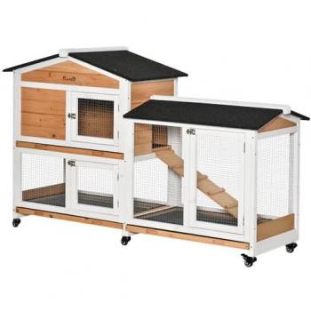 Jaula Para Conejos Pawhut 157.4x53x99.5 cm con Rampa y Ruedas