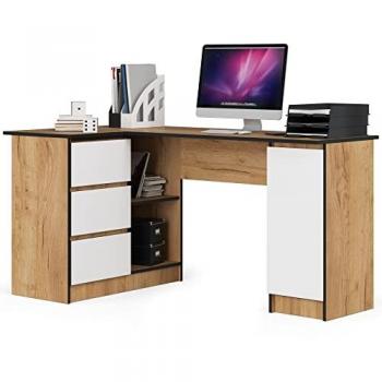 Eiche Craft Akord B20 Schreibtisch links mit weißen Fronten