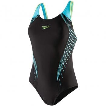 Speedo Fit Laneback Maillot de Bain Femme 811389 Noir/Aqua Splash/Bright 30