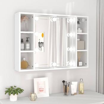 Mirror Cabinet with LED Light, Color: White, Size: 76 x 15 x 55 cm, vidaXL