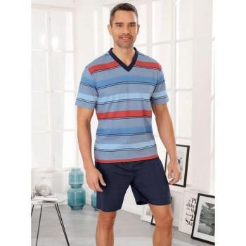 Herren‑Schlafanzug (100 % Baumwolle), marine rot gestreift, Gr. 56/58