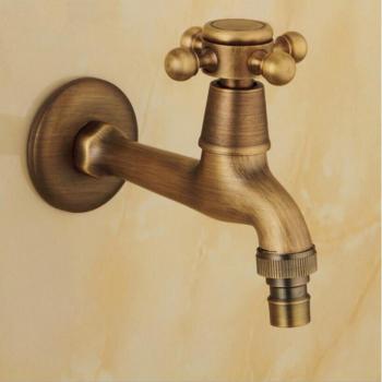 Antique Brass Garden Faucet Wall Mount Bibcock