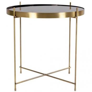 Meolo Ø48cm Table Basse Ronde Acier Doré Verre Noir Design
