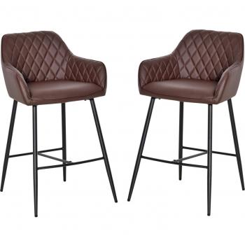 HOMCOM Set of 2 Bar Stools with Backs Retro PU Leather Bar Chairs w/ Footrest