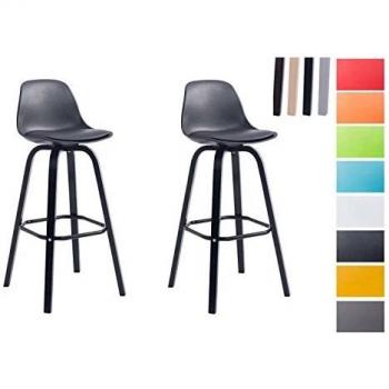 CLP Barhocker Set: 2 x schwarze Stühle mit Holzrahmen und Kunststoff-Sitzschale