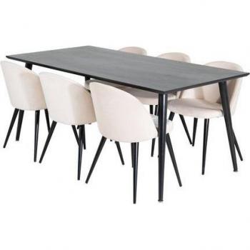 Table Élégante Noir et Chaises Beige en Velours