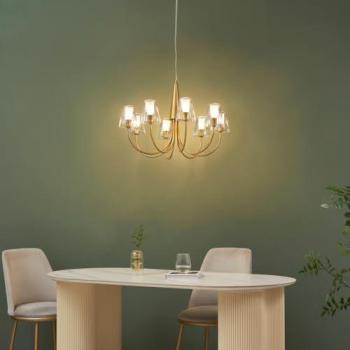 Grand lustre baroque doré 8 bras verre transparent