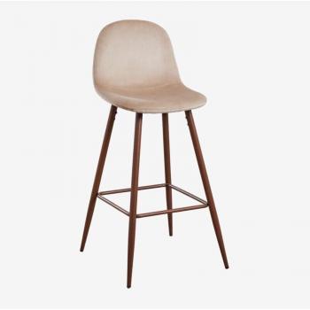 Sklum Luxus‑Hocker aus Samt, 75 cm Höhe, Braun-Weizen‑Dunkelholz
