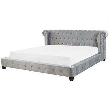 Letto Matrimoniale 180 x 200 cm in Velluto Grigio Chiaro con Testiera Chesterfield