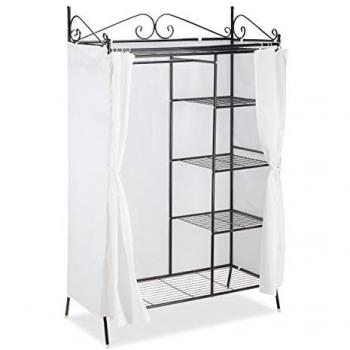 Perchero Abierto Country, Armario Recibidor, Vestidor con Cubierta, Metal-Tela, 1 Ud, 172 x 105 x 45 cm, Negro