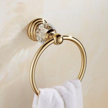 Opulent Brass Towel Ring with Crystal Design