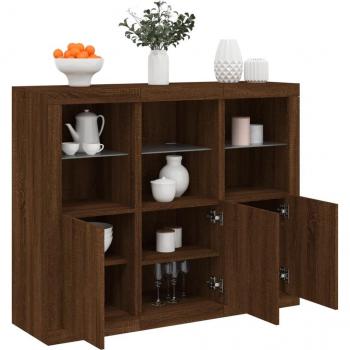 Aparador Elegante con Luz LED 3 Piezas en Madera de Roble