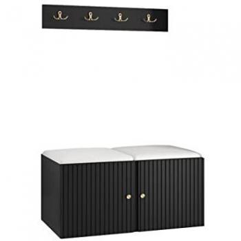 Meuble d’entrée Hartford 384 – Noir – MDF + stratifié – Faux cuir – option suspendable ou posée