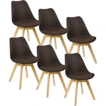 6 Chaises en Similicuir avec Pieds en Bois