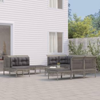 Set Divani da Giardino 11 pz Polyrattan Grigio con Cuscini