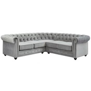 VENTE-UNIQUE Ecksofa (Hellgrau) – Samt – Marke CHESTERFIELD