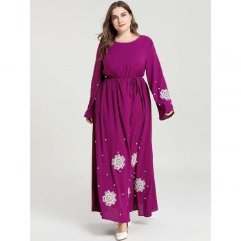 Embroidered Long Sleeve Dress for Plus Size Muslim Women