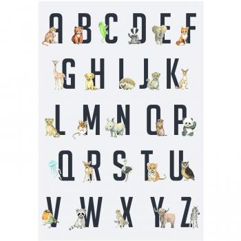 Frechdax® 3er Set Kinderzimmer Poster Baby Bilder DIN A4 | Waldtiere Safari Afrika Tiere Tierposter Luftballon Ballon Farbwahl (ABC Lernposter A4 Tiere)