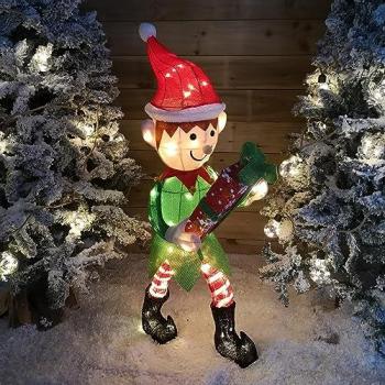 107cm LED Lit Christmas Elf in Green and Red