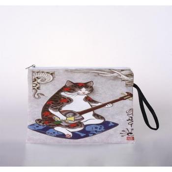 Cute Portable Cosmetic Bag with Samurai Cat Design
