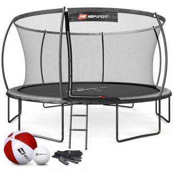Trampoline Hop-Sport 427 cm, Certifié GS, avec filet de sécurité et échelle, Capacité 150 kg, Gris