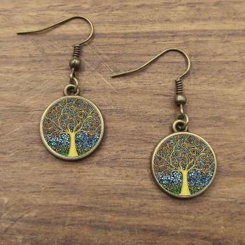 Pendientes de cristal con colgante de árbol de la vida