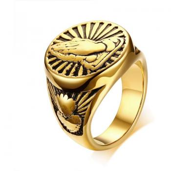 Gold Tone Stainless Steel Men's Religious Ring