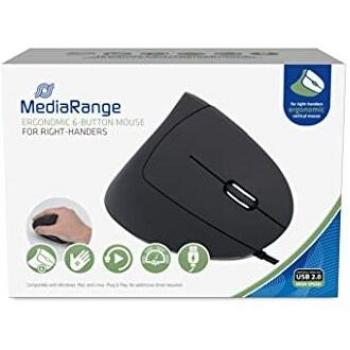 Ratón MediaRange MROS230, USB, 2400 DPI, diseño ergonómico, color negro
