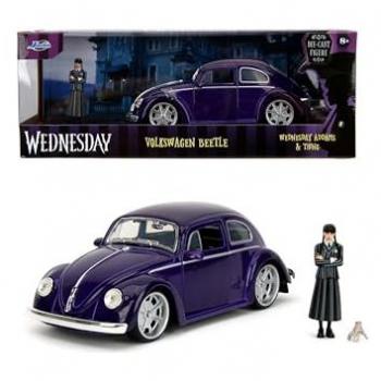 JADA Modellauto VW Käfer 1972 lila Wednesday Addams Family mit Figur, Maßstab 1:24