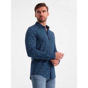 OMBRE Blütenpracht Langarmhemd – Marineblau, XL, Herrenmodelle