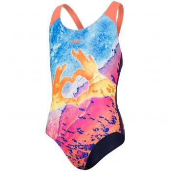 Fluorescent Orange & Turquoise Splash Back Swimsuit – Speedo for Girls, 34