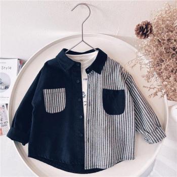 Boys' Casual Long Sleeve Shirt with Stripes and Lapel Collar 2-7Y