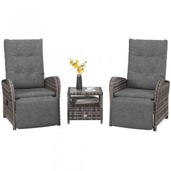 3 PCs Rattan Chaise Lounge Sofa Set w/ Cushion for Patio Yard Porch