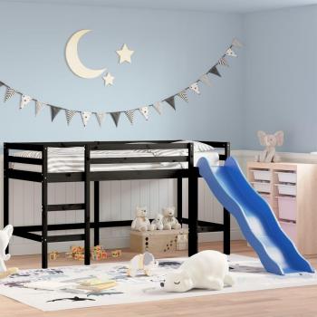 Single Black Kids' Loft Bed with Slide, Dimensions: 90x190 cm, vidaXL