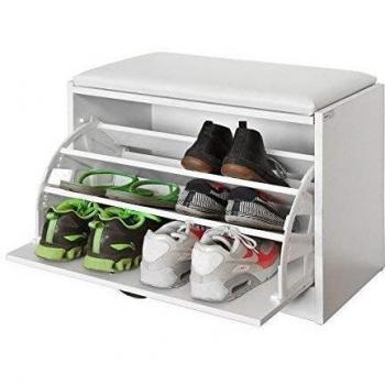 Cushioned Shoe Storage Bench with Flip-drawer