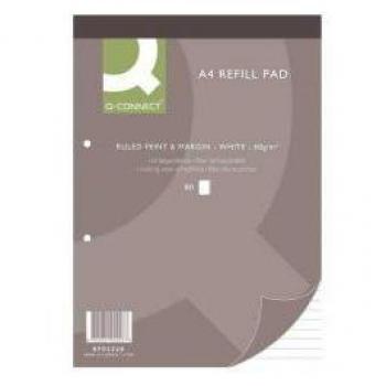 Q-Connect Feint Ruled Margin Headbound Refill Pad 160 Pages A4 (10 Pack) KF02228