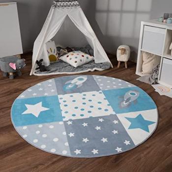 Tapis Antidérapant Bleu Rondo pour Enfants – Paco Home
