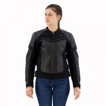 Veste en cuir de moto pour dames Rev'It! Median Noir Gris taille 42