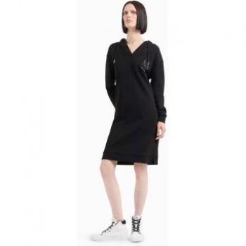 Vestido Negro Mini con Capucha, Manga Larga, 2024