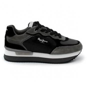 Baskets femme Pepe Jeans Rusper Stars en cuir avec détails métallisés, coloris noir/gris, taille 40