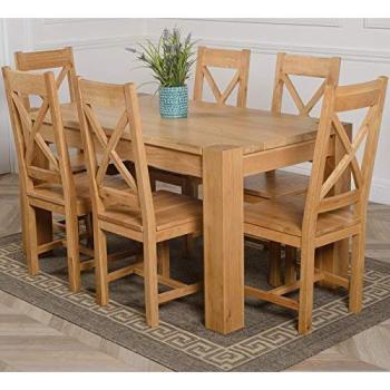 Rustic Oak Dining Ensemble – Kuba Table + 6 Brown Berkeley Chairs