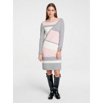 Robe de soirée patchwork gris-ivoire