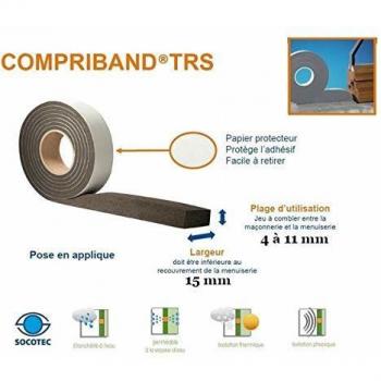 Joint Compriband, Mousse Imprégnée, 5m60, Largeur 15mm, Épaisseur 4-11mm