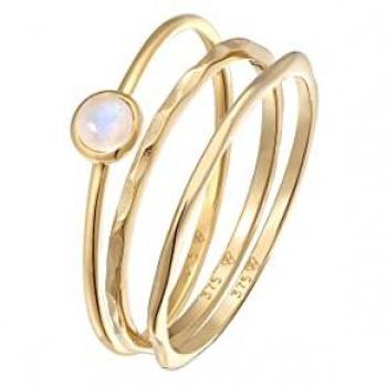 Elli Premium Solitärring Solitär Mondstein 3er Ring Set 375 Gelbgold